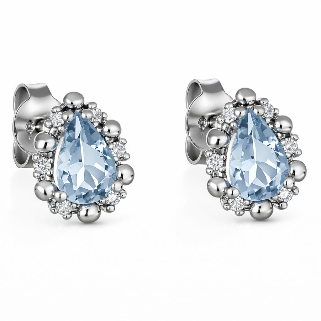 Orecchini - 18 carati Oro bianco Acquamarina - Diamante