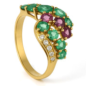 Anello - 18 carati Oro giallo, Smeraldi - Rubini - Diamanti - - 1.11ct. tw.