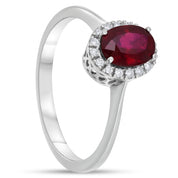 Anello - 18 carati Oro bianco - 1.18ct. tw. Rubino - Diamante