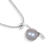 Collana con pendente - Oro bianco 18 kt. - 0,02 ct. tw. Diamante (Naturale) - Perla