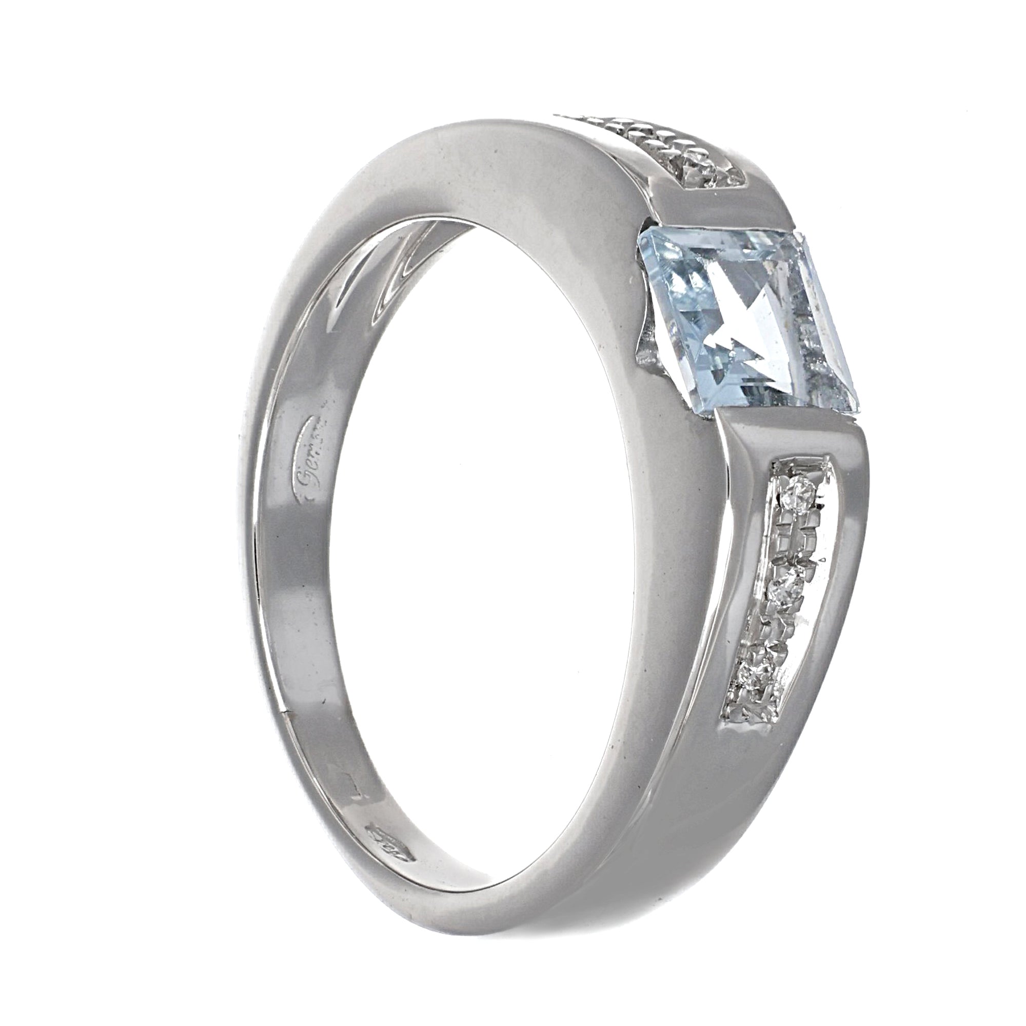 Anello - 18 carati Oro bianco - 0.56ct. tw. Acquamarina - Diamante