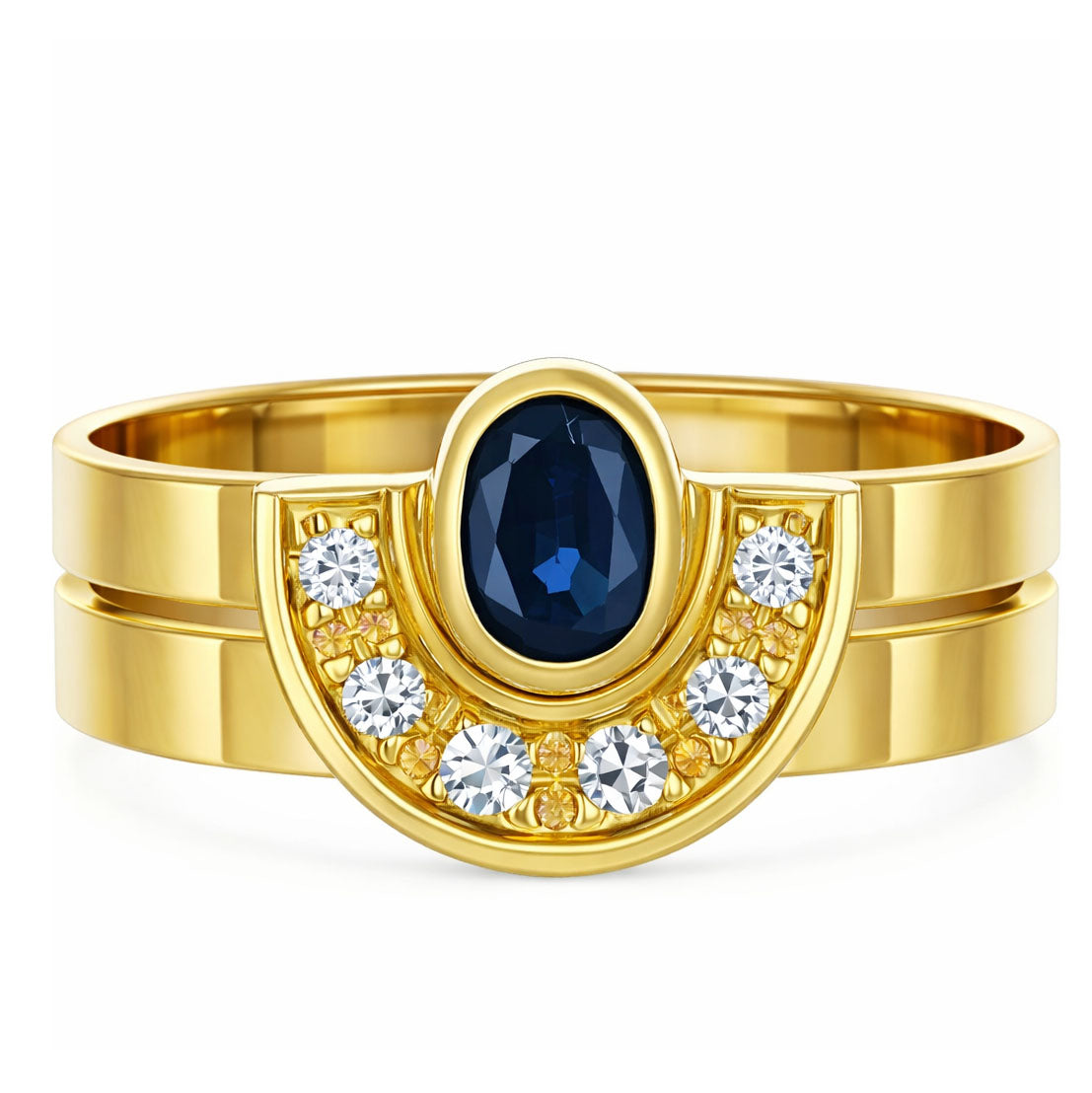 Anello - 18 carati Oro giallo - 0.32ct. tw. Zaffiro - Diamante