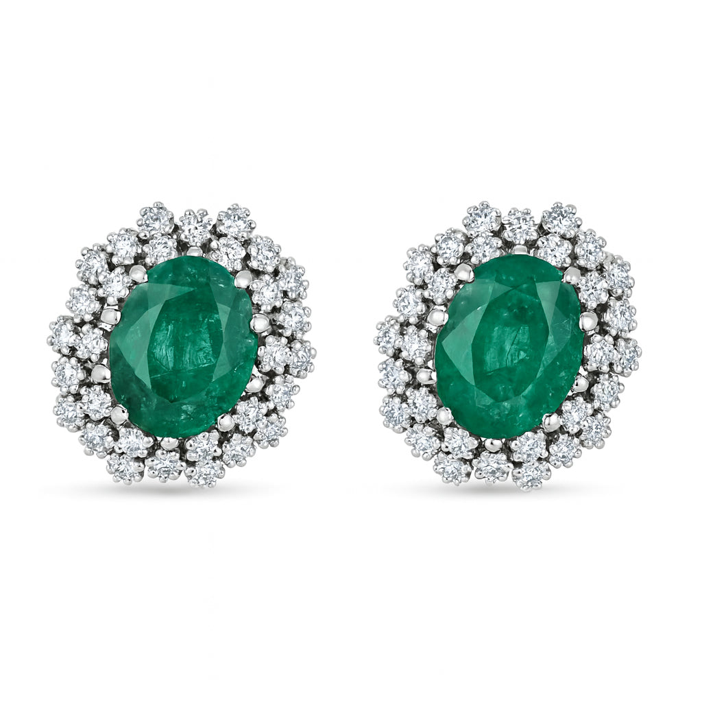 Orecchini - 18 carati Oro bianco - 6.30ct. tw. Smeraldo - Diamante