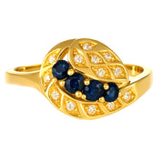 Anello - 18 carati Oro giallo - 0.36ct. tw. Zaffiro - Diamante