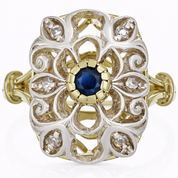 Anello - 18 carati Oro giallo, Argento - 0.55ct. tw. Zaffiro - Diamante