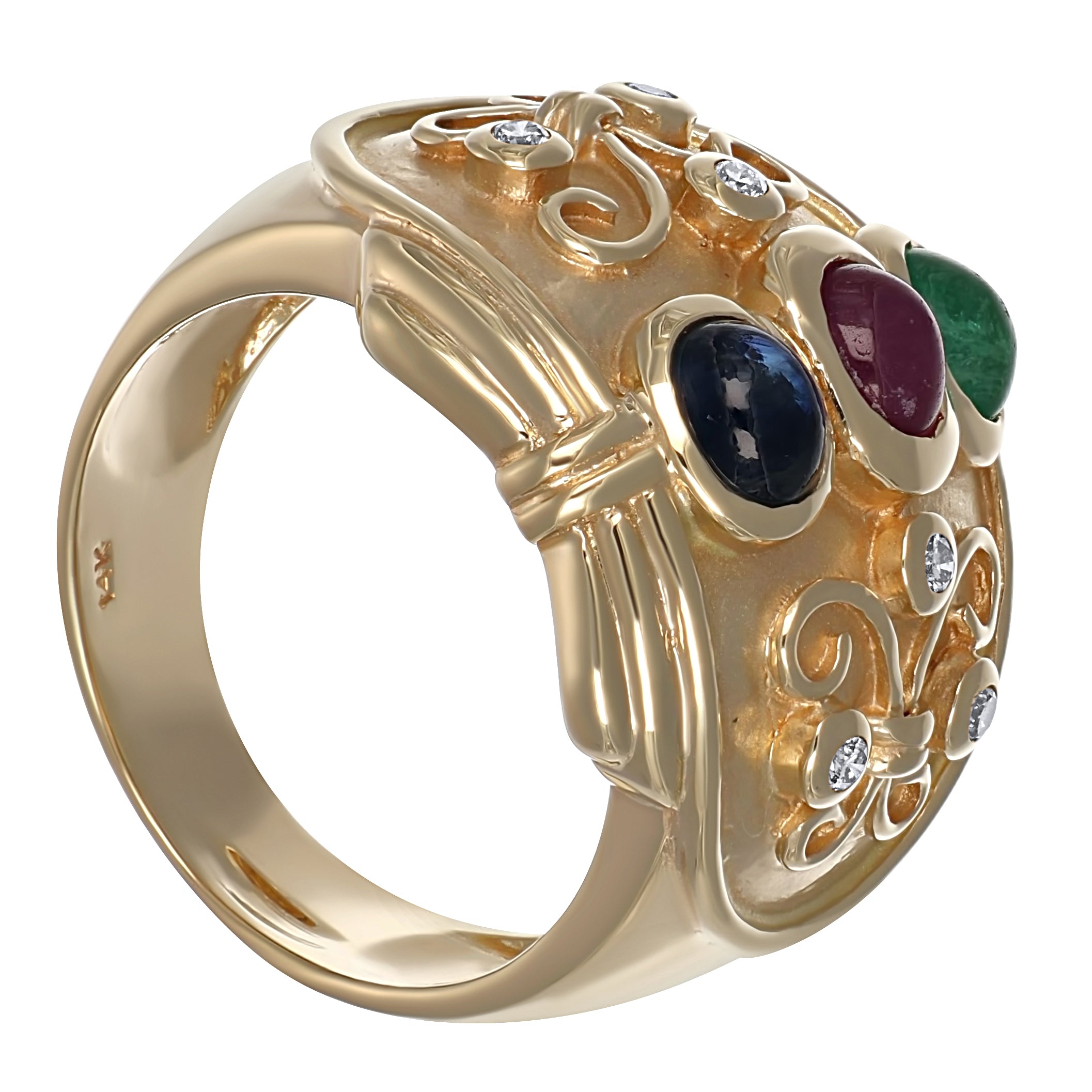 Anello - 14 carati Oro giallo, Zaffiro - Rubino - Smeraldo - Diamanti - 1.02ct. tw.