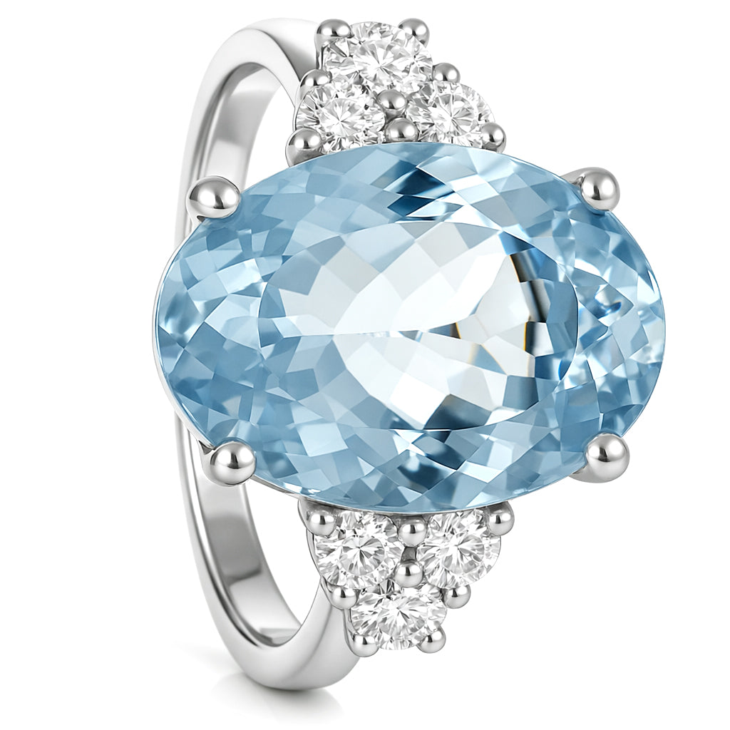 Anello - 18 carati Oro bianco Acquamarina - Diamante