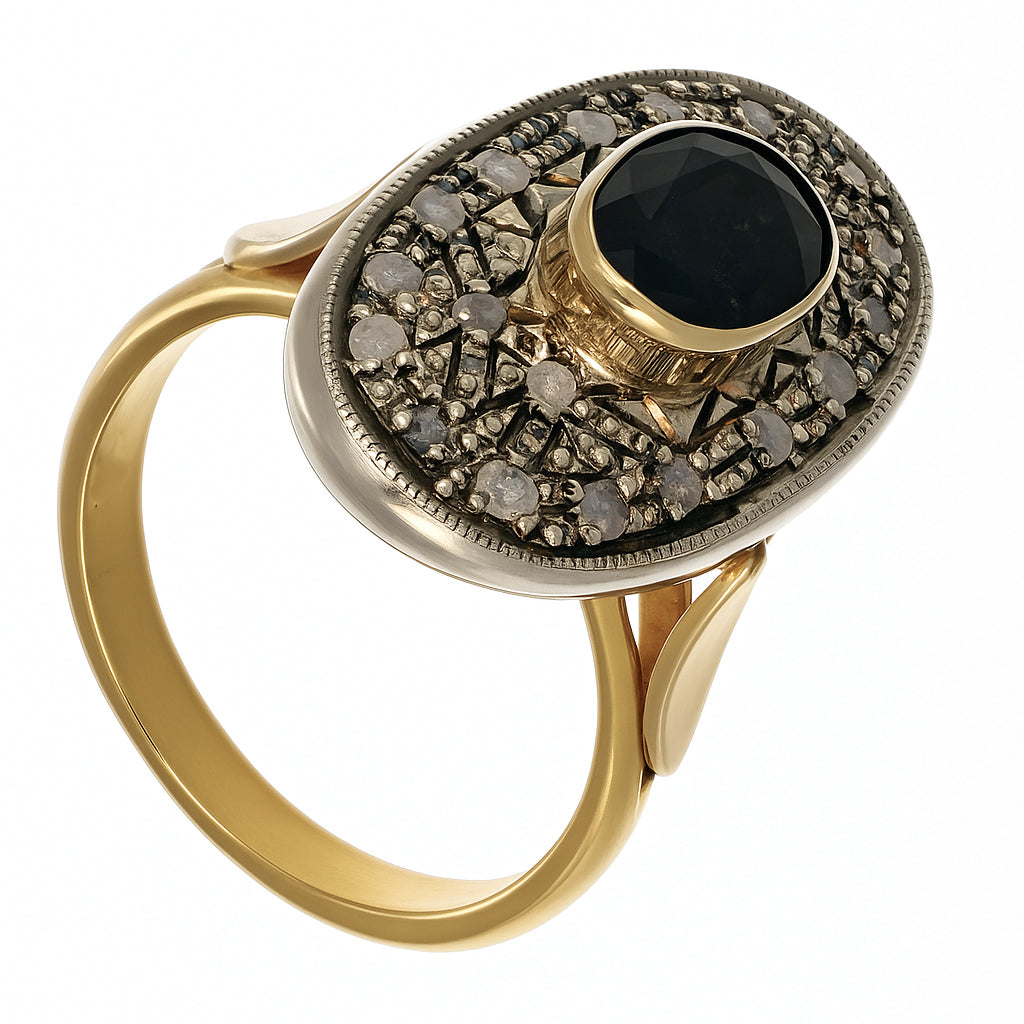 14 carati Oro giallo, Argento 925 - Anello- Zaffiro -Diamanti