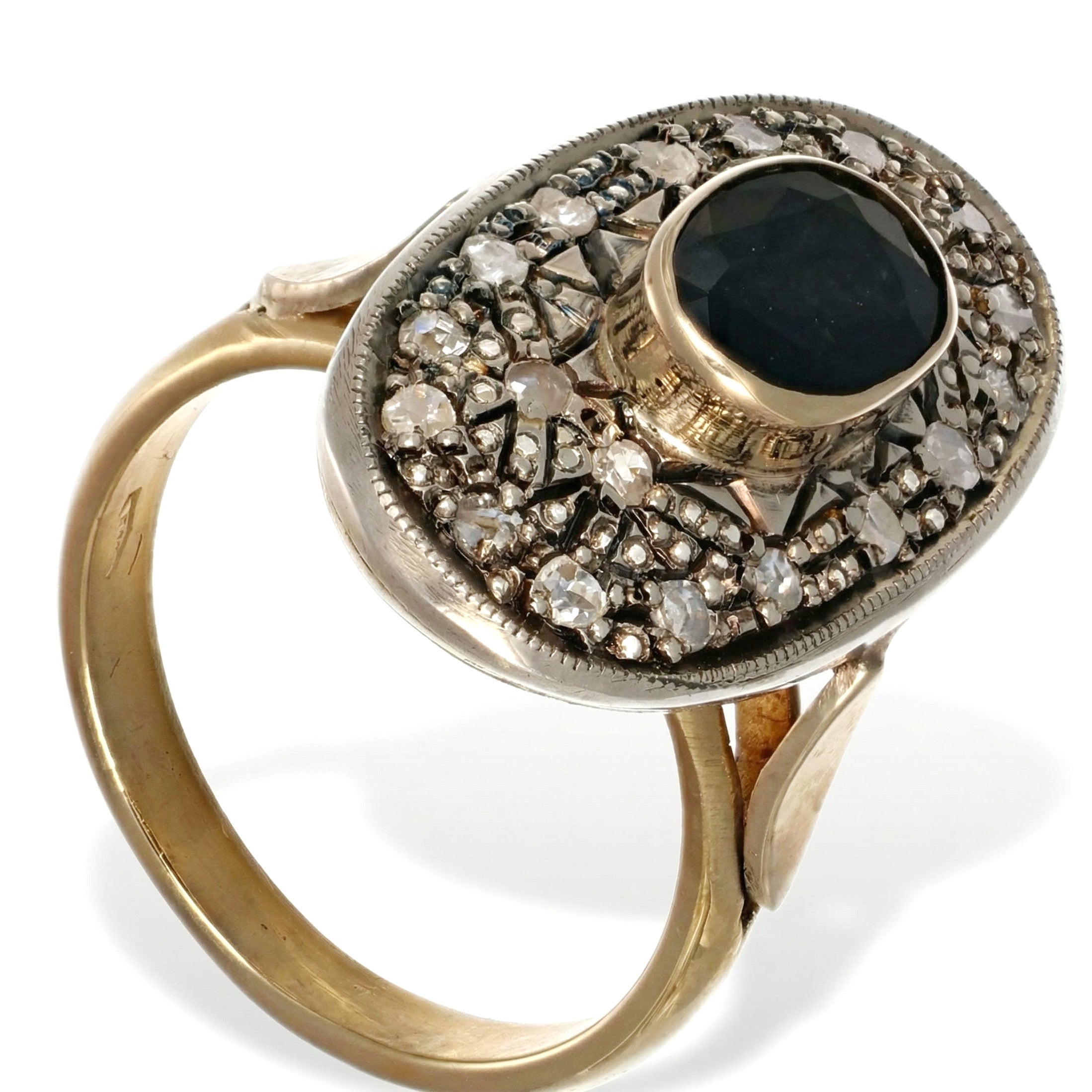 14 carati Oro giallo, Argento 925 - Anello- Zaffiro -Diamanti