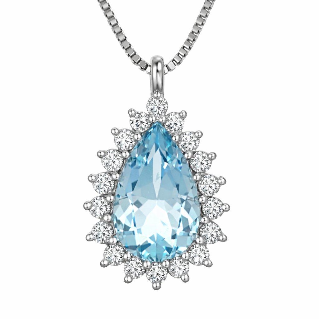 Collana con ciondolo - 18 carati Oro bianco - 1.24ct. tw. Acquamarina - Diamante