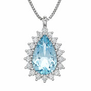 Collana con ciondolo - 18 carati Oro bianco - 1.24ct. tw. Acquamarina - Diamante