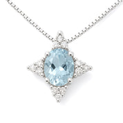 Collana con ciondolo - 18 carati Oro bianco - 0.79ct. tw. Acquamarina - Diamante