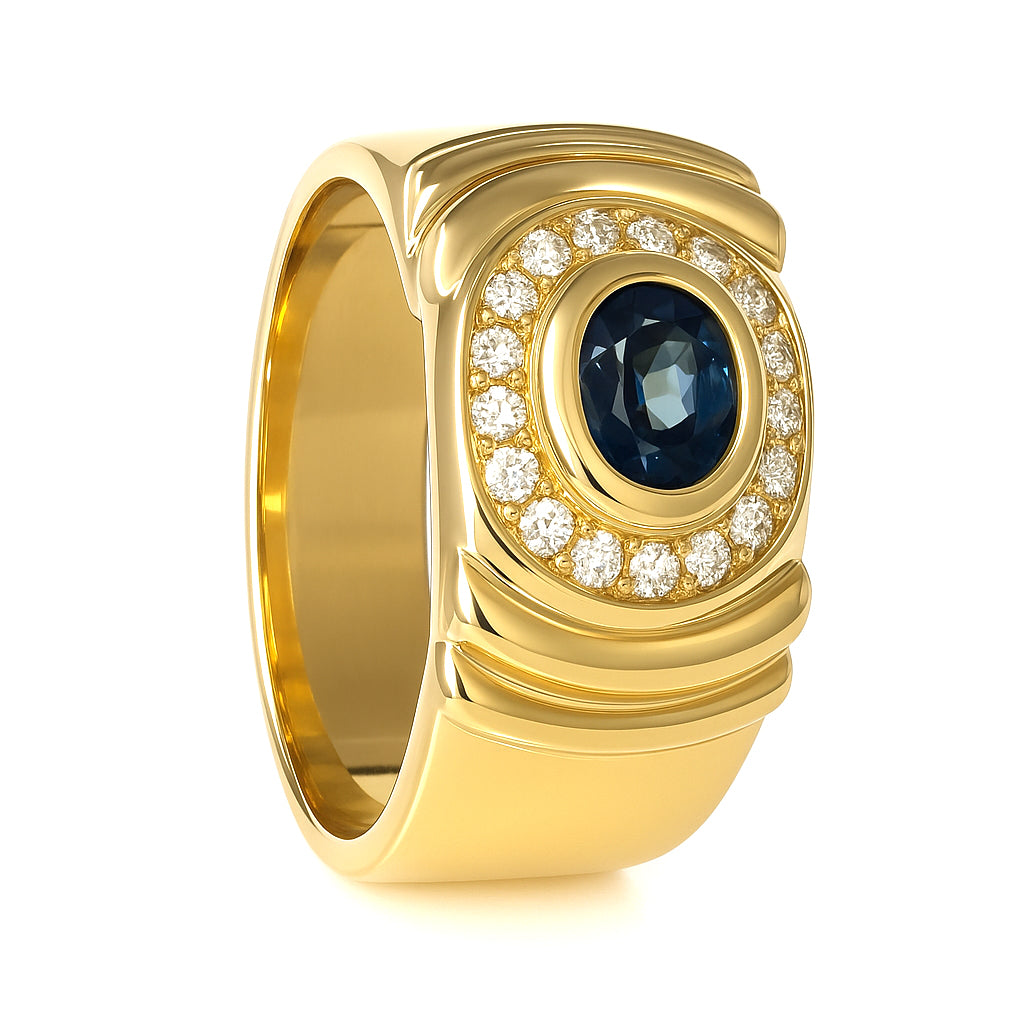 Anello - 18 carati Oro giallo - 0.19ct. tw. Zaffiro - Diamante