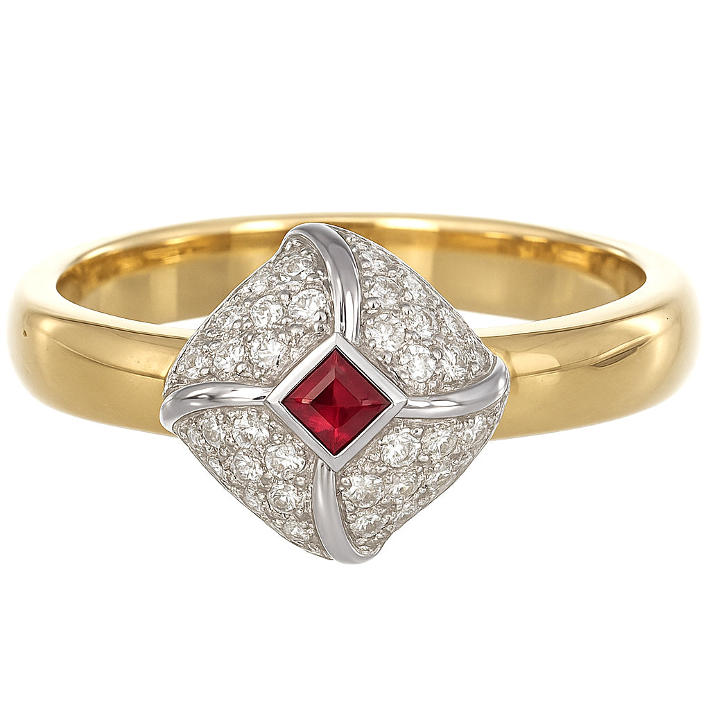 Anello - 18 carati Oro bianco, Oro giallo - 0.42ct. tw. Rubino - Diamante