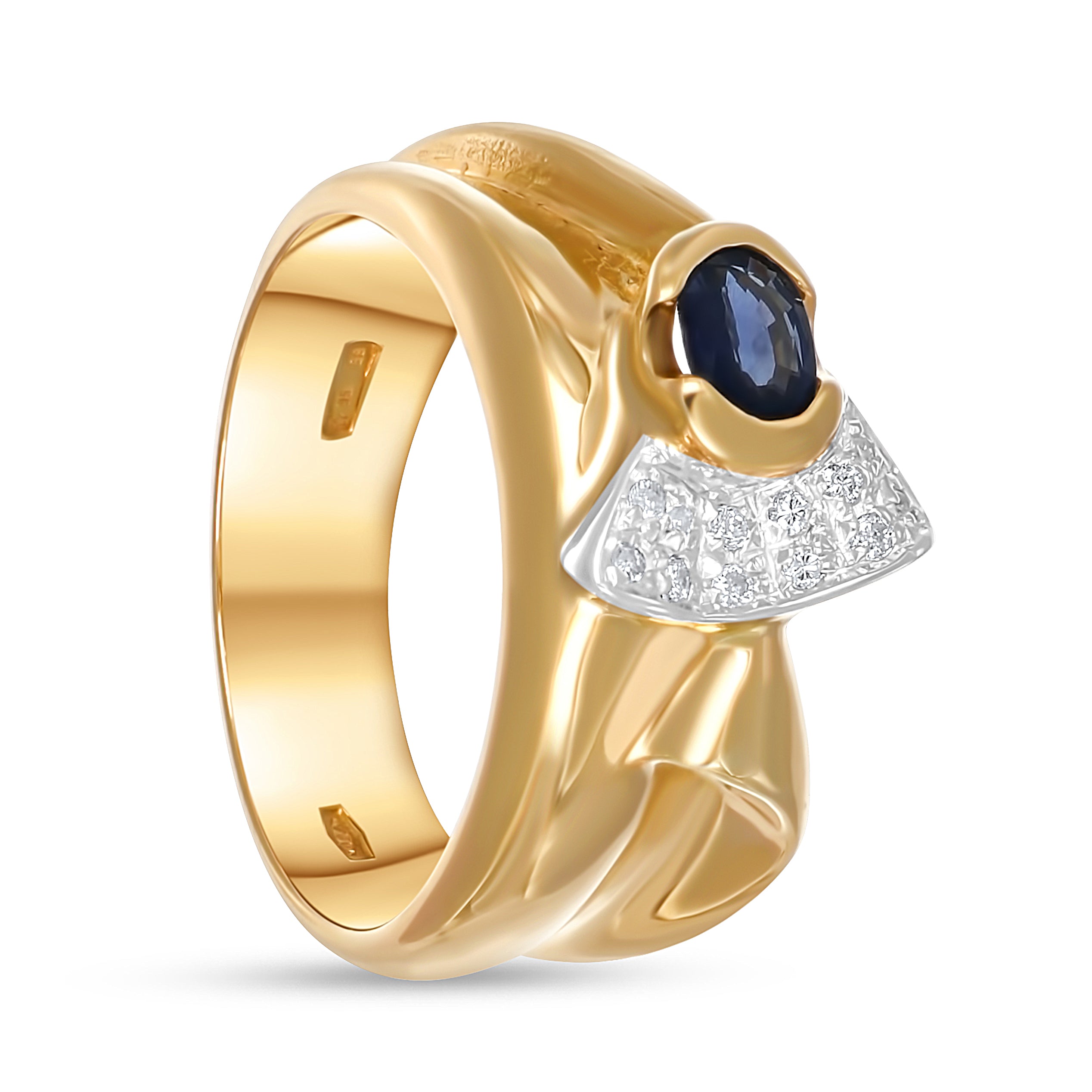 Anello - Oro bianco 18 kt, Oro giallo - 0,50 ct. tw. Zaffiro - Diamante