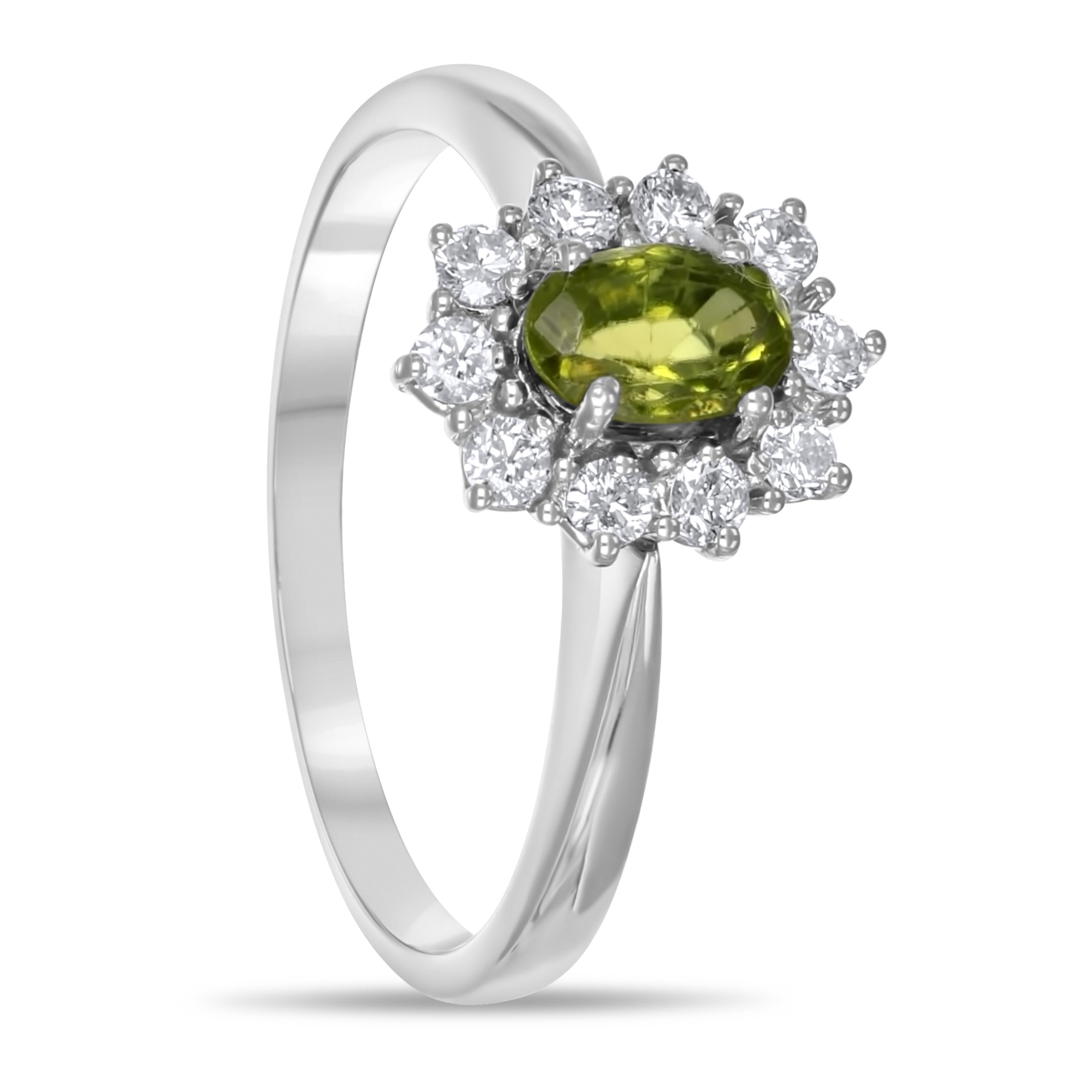 Anello - 18 carati Oro bianco - 1.09ct. tw. Peridoto - Diamante