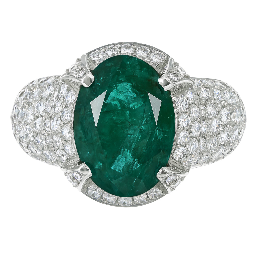 Anello - 18 carati Oro bianco - 6.30ct. tw. Smeraldo - Diamante