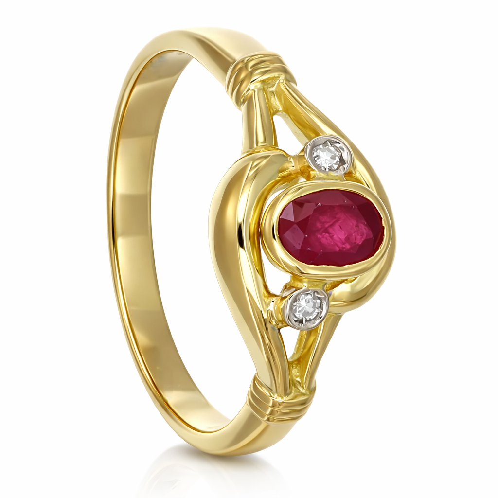 Anello - 18 carati Oro giallo - 0.27ct. tw. Rubino - Diamante