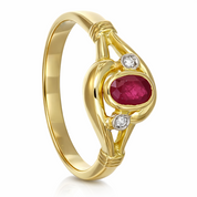 Anello - 18 carati Oro giallo - 0.27ct. tw. Rubino - Diamante