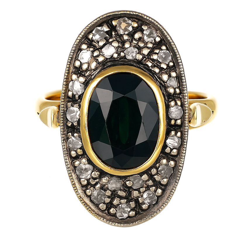 14 carati  Oro giallo, Argento 925 - Anello- Zaffiro -Diamanti