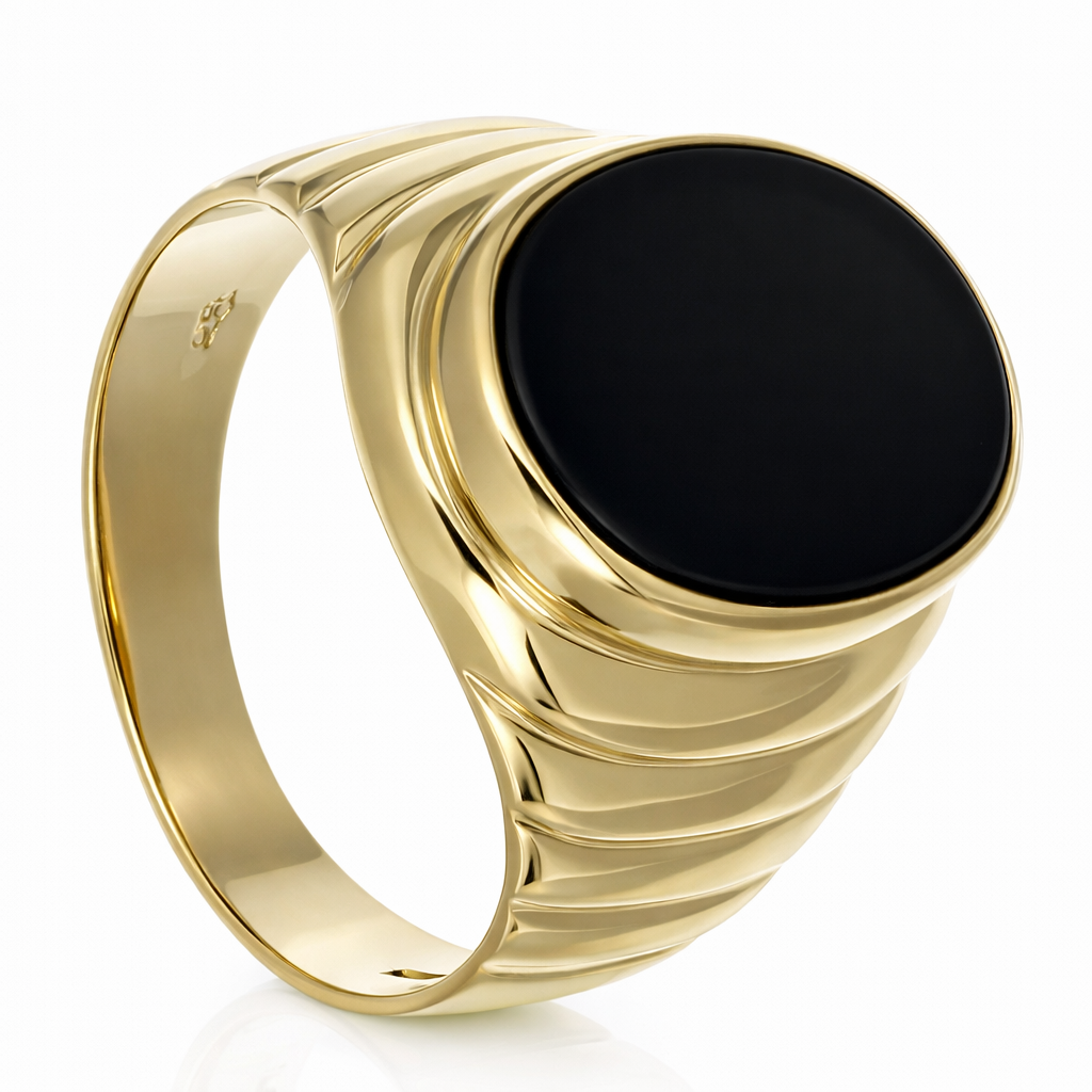 Anello - 18 carati Oro giallo Onice - Made in Italy - Handmade