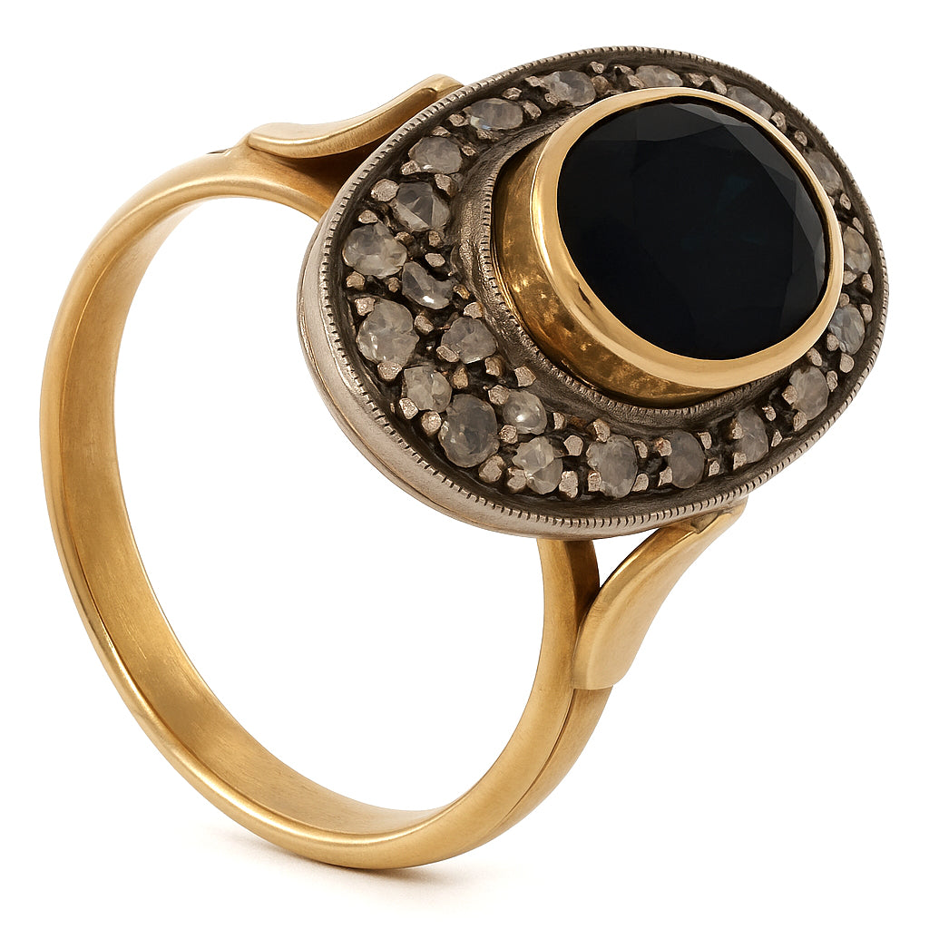 14 carati  Oro giallo, Argento 925 - Anello- Zaffiro -Diamanti