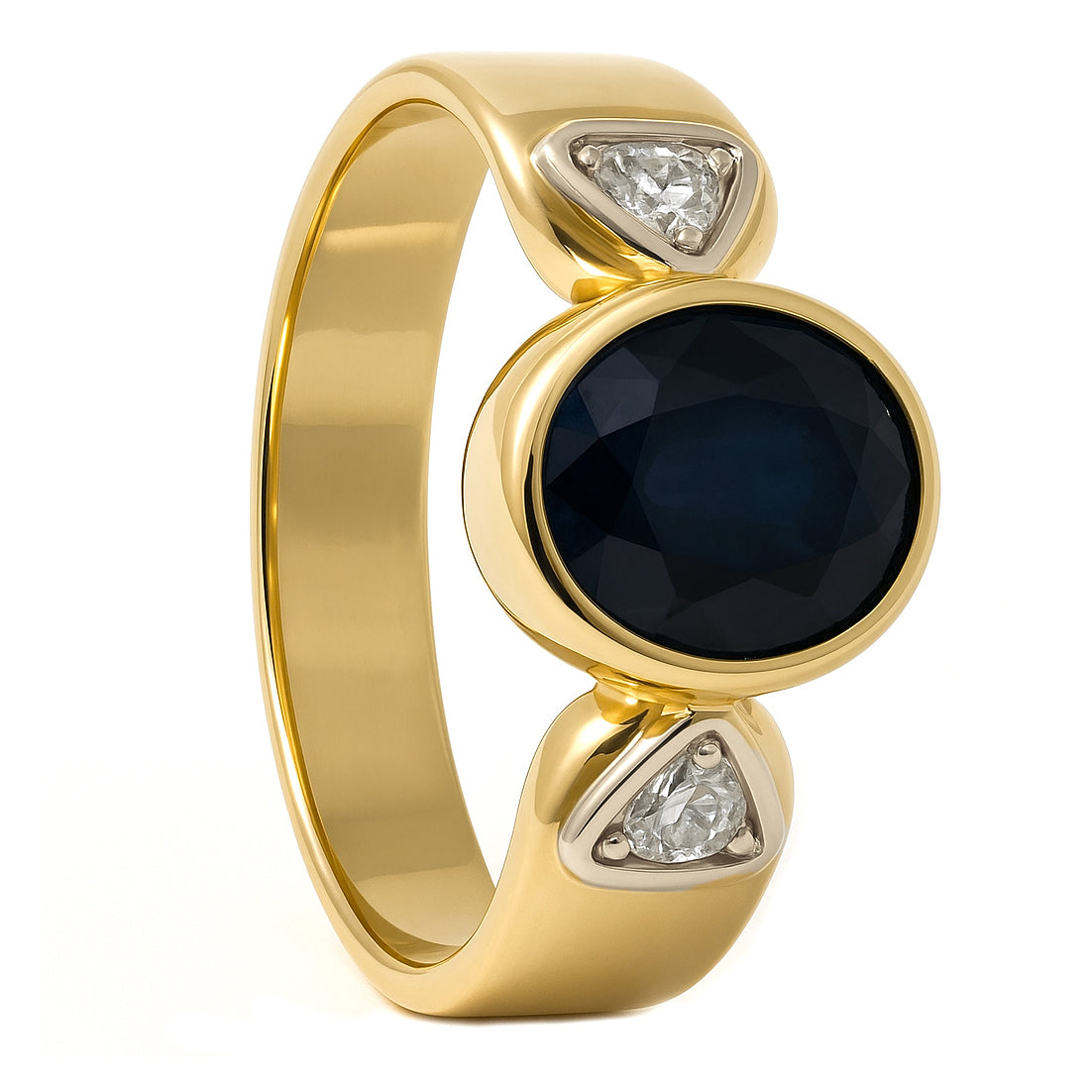 Anello - 18 carati Oro giallo, Oro bianco - 1.02ct. tw. Zaffiro - Diamante