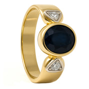 Anello - 18 carati Oro giallo, Oro bianco - 1.02ct. tw. Zaffiro - Diamante