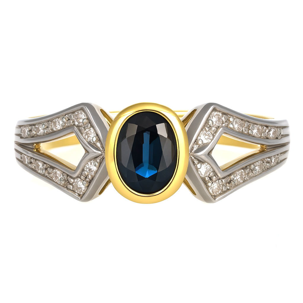 Anello - 18 carati Oro bianco, Oro giallo - 1.55ct. tw. Zaffiro - Diamante