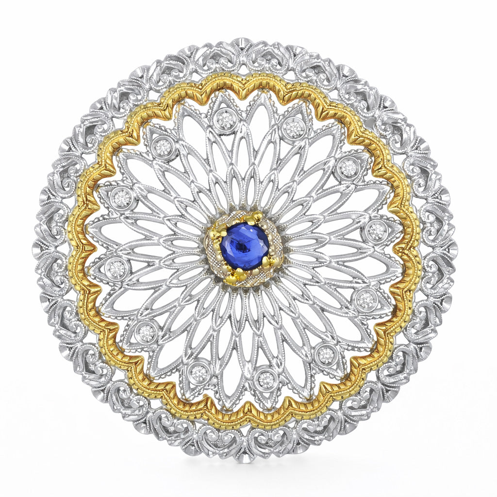 Spilla - 18 carati Oro giallo, Oro bianco - 0.54ct. tw. Zaffiro - Diamante