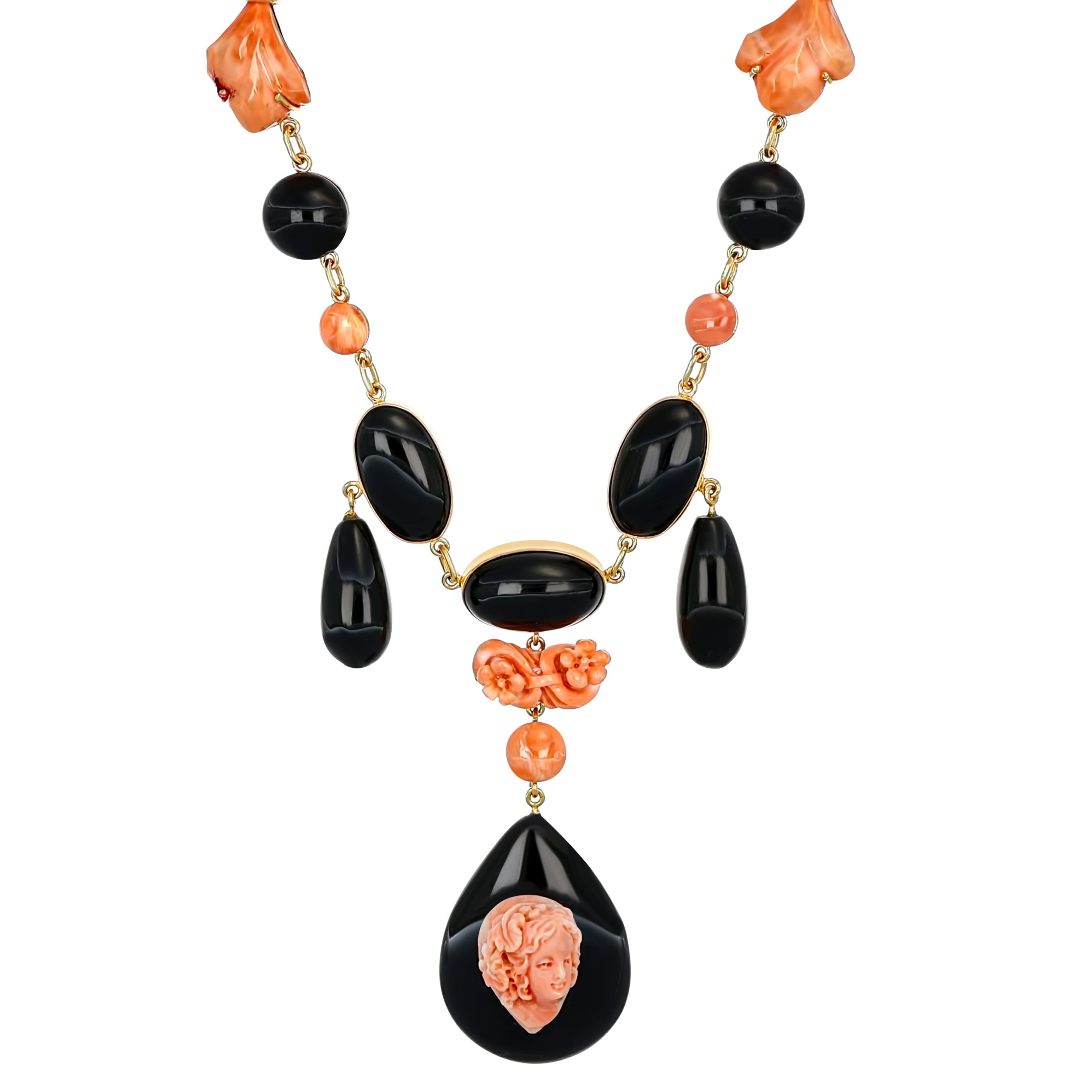 Collana con ciondolo - 18 carati Oro giallo - Corallo