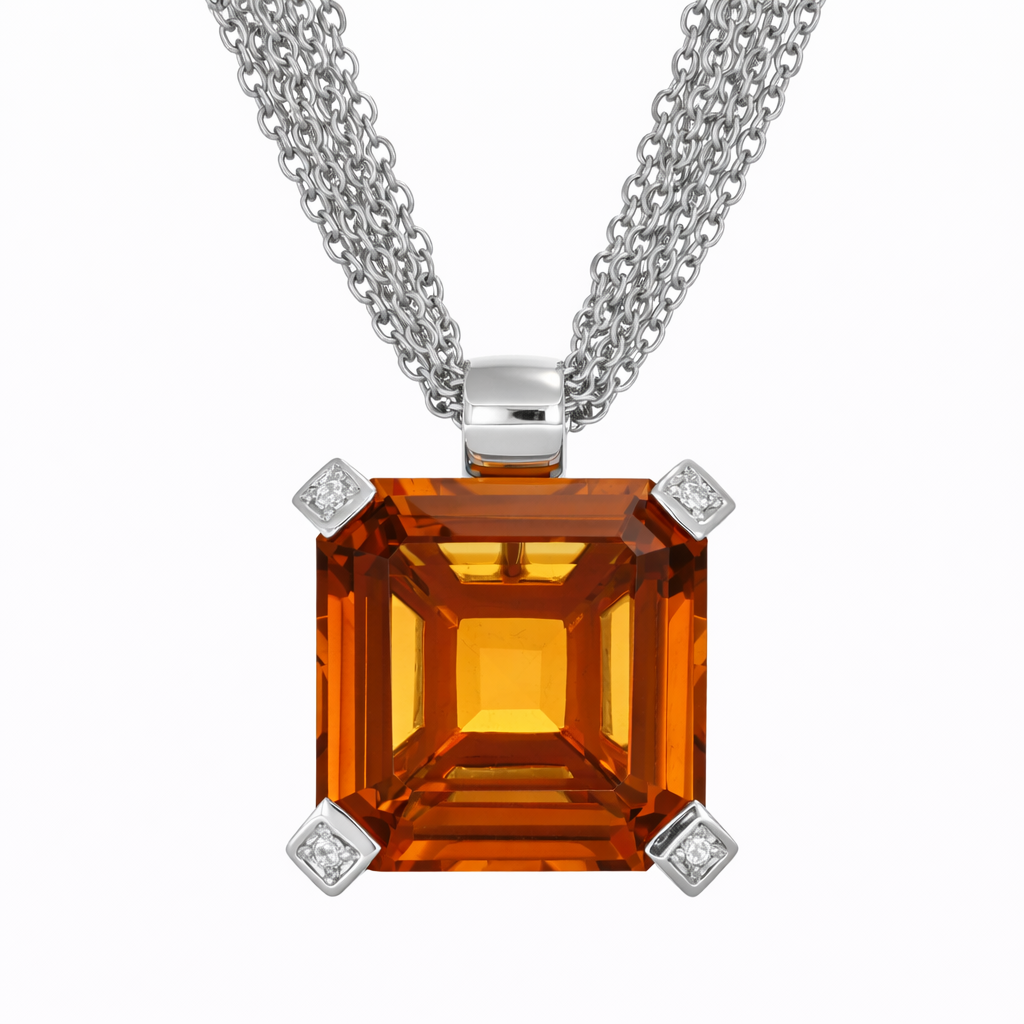 Collana - 18 carati Oro bianco - 11.48ct. tw. Quarzo citrino - Diamante