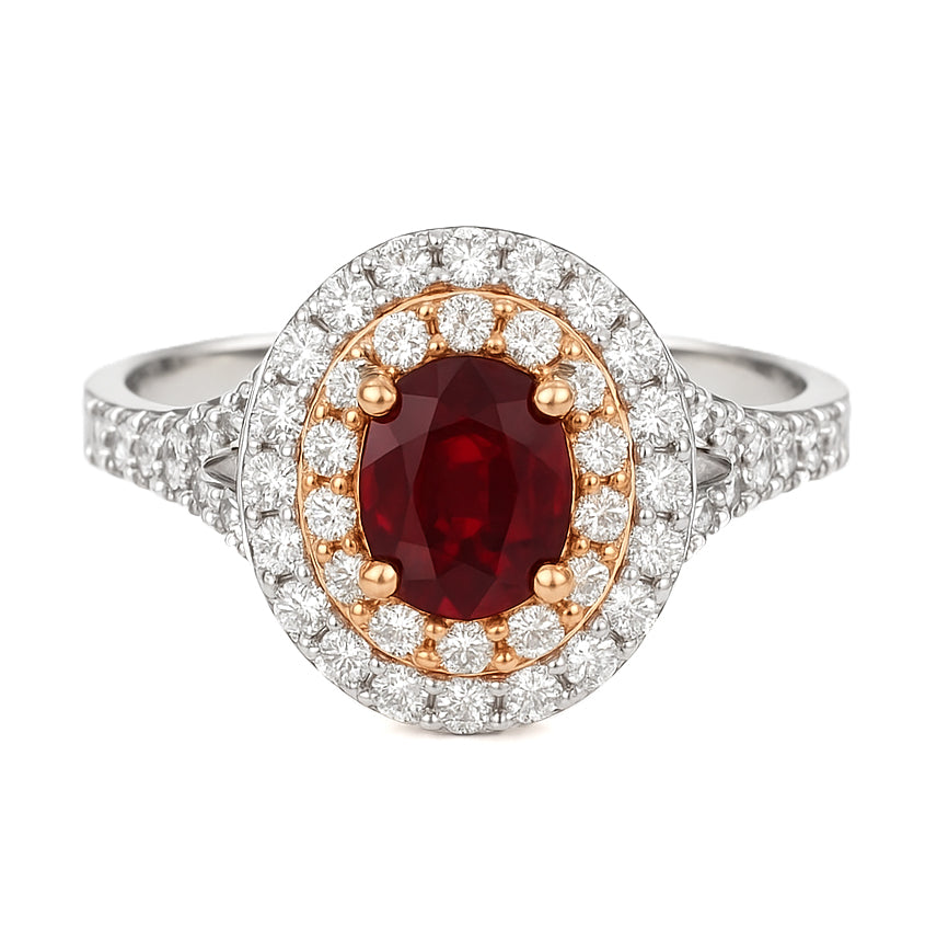 Anello - 18 carati Oro bianco, Oro rosa - 3.17ct. tw. Rubino - Diamante