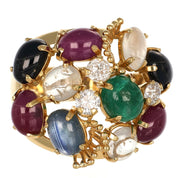 Anello - 18 carati Oro giallo, Zaffiri - Rubini - 1 Smeraldo - Quarzo citrino - Pietra di luna - 6.03ct. tw. Diamante (Naturale)