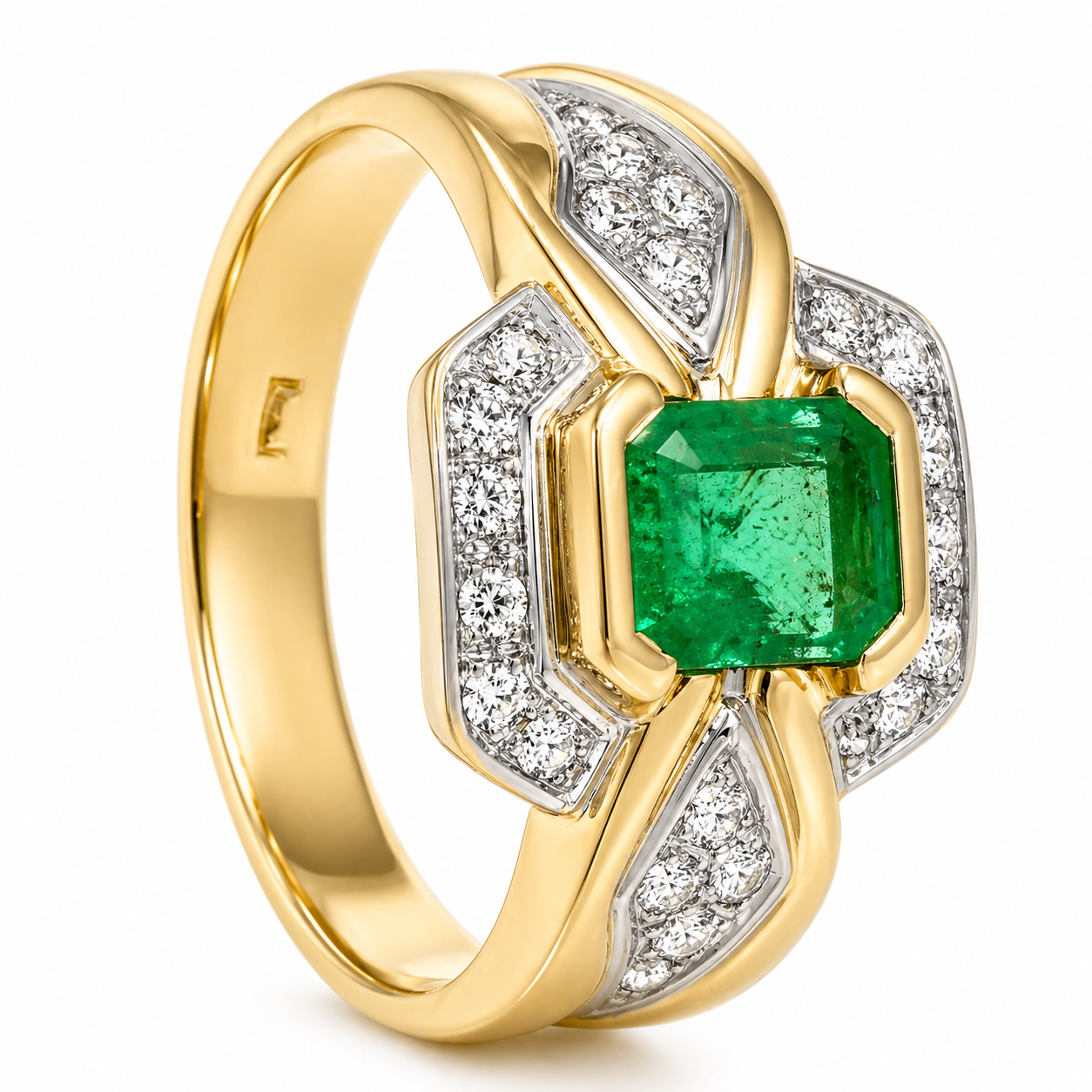 Anello - 18 carati Oro giallo, Oro bianco - 1.37ct. tw. Smeraldo - Diamante