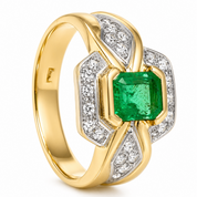 Anello - 18 carati Oro giallo, Oro bianco - 1.37ct. tw. Smeraldo - Diamante