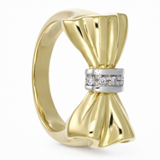 Anello da donna in oro giallo e oro bianco 18 carati con design a fiocco
