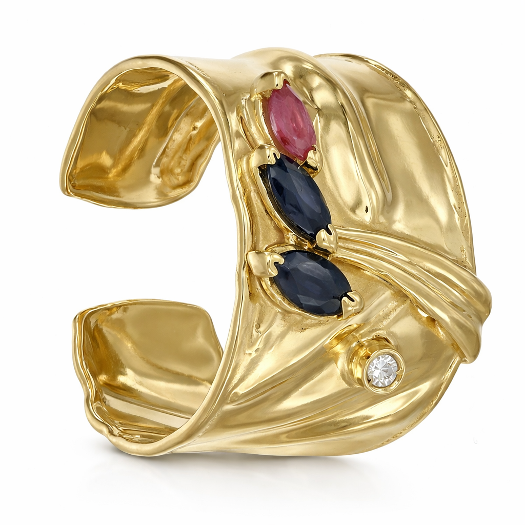 Anello - 18 carati Oro giallo - 0.42ct. tw. Zaffiro - Diamante