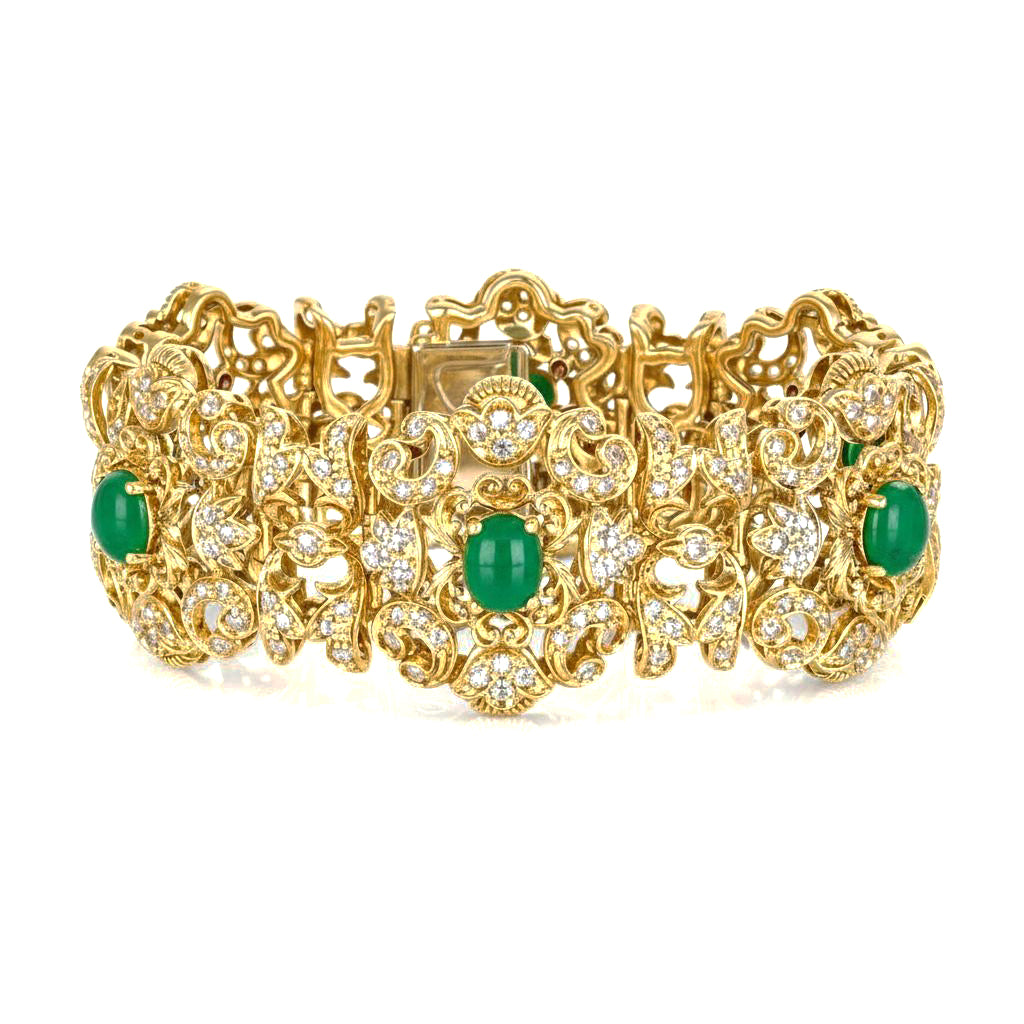 Bracciale - 18 carati Oro giallo - 7.50ct. tw. Giada - Diamante