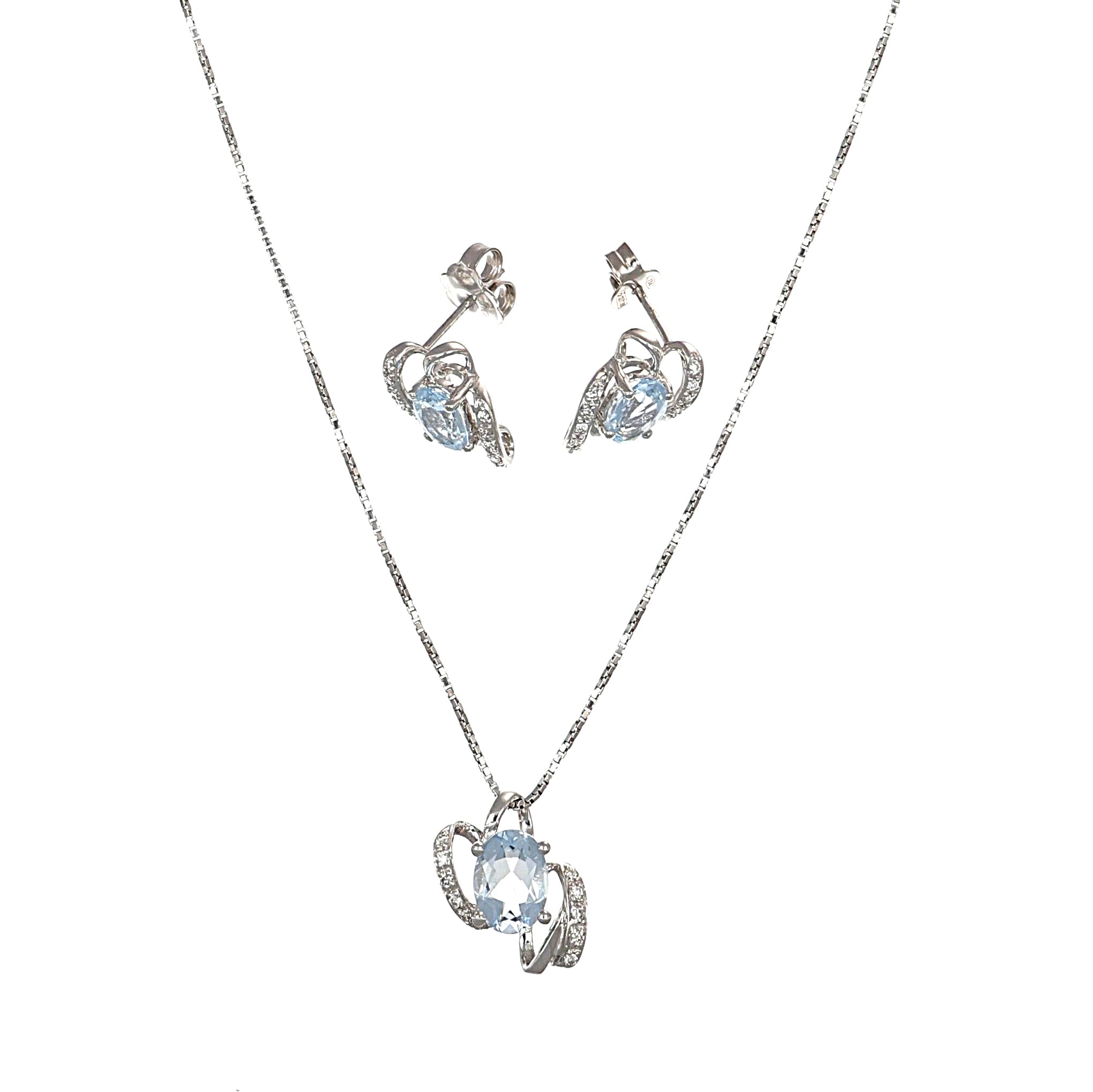 Parure - 18 carati Oro bianco - 1.75ct. tw. Acquamarina - Diamante
