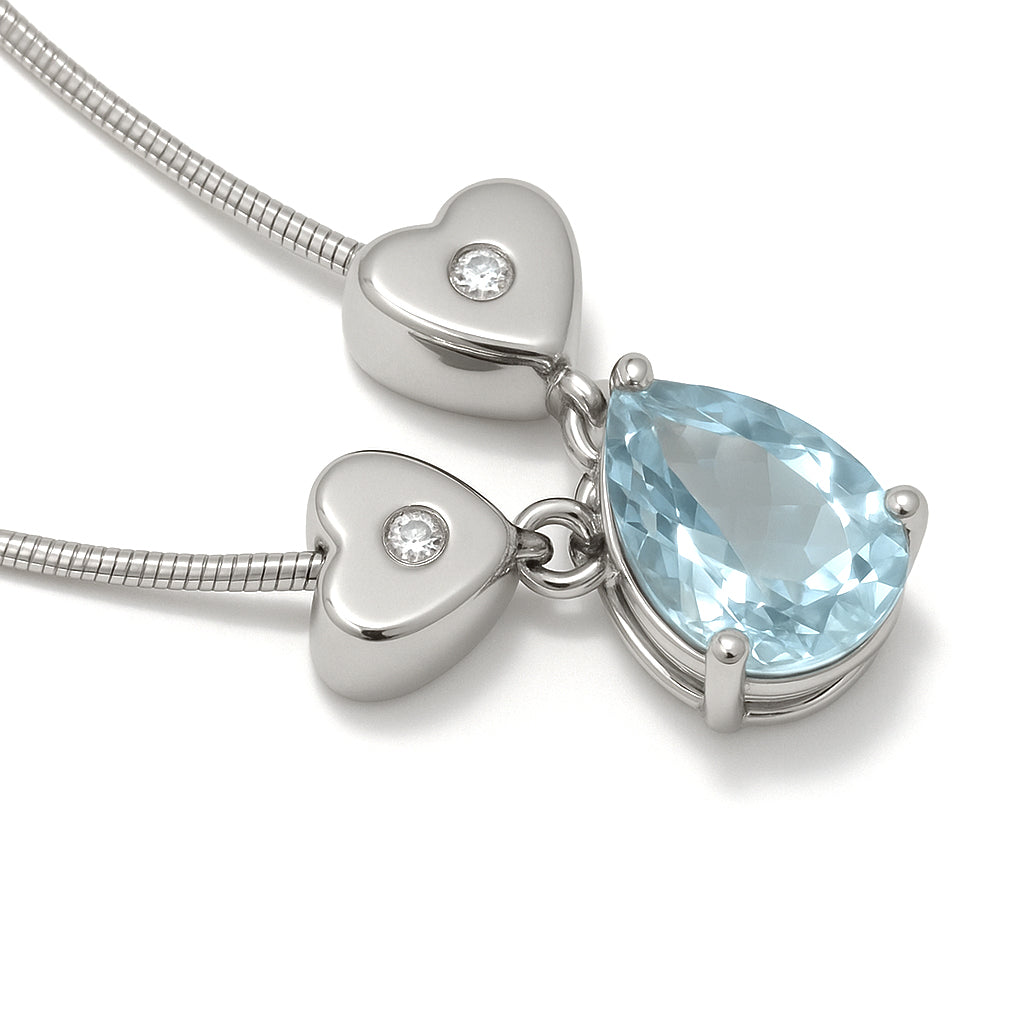 Collana con ciondolo - 18 carati Oro bianco - 0.78ct. tw. Acquamarina - Diamante