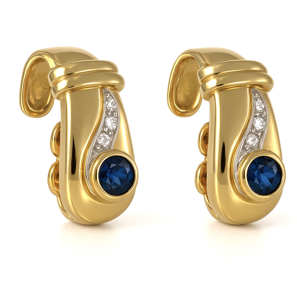 Orecchini - 18 carati Oro bianco, Oro giallo - 0.33ct. tw. Zaffiro - Diamante