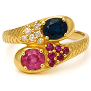 Anello - 18 carati Oro giallo, Zaffiri - Rubini - Diamanti - 0.83ct. tw.