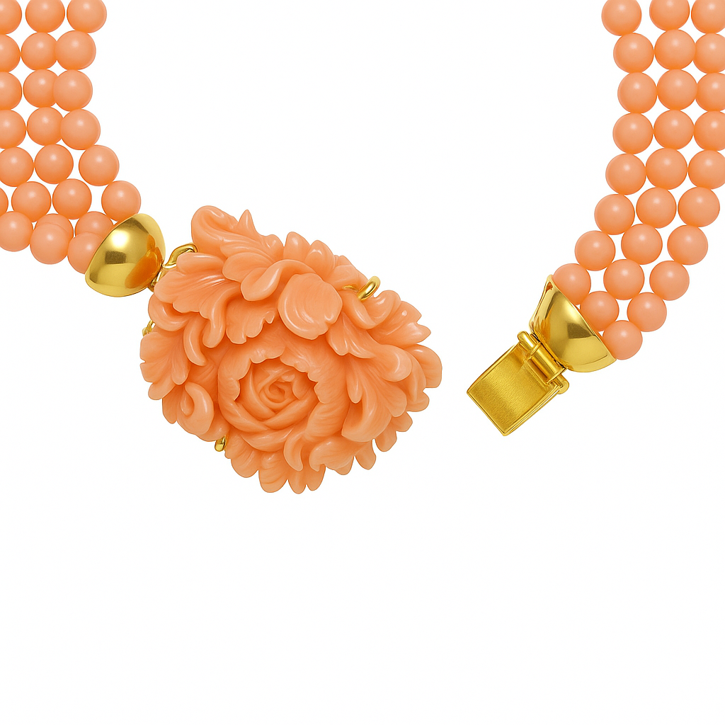 Collana - 18 carati Oro giallo, Coralli Rosa - Corallo