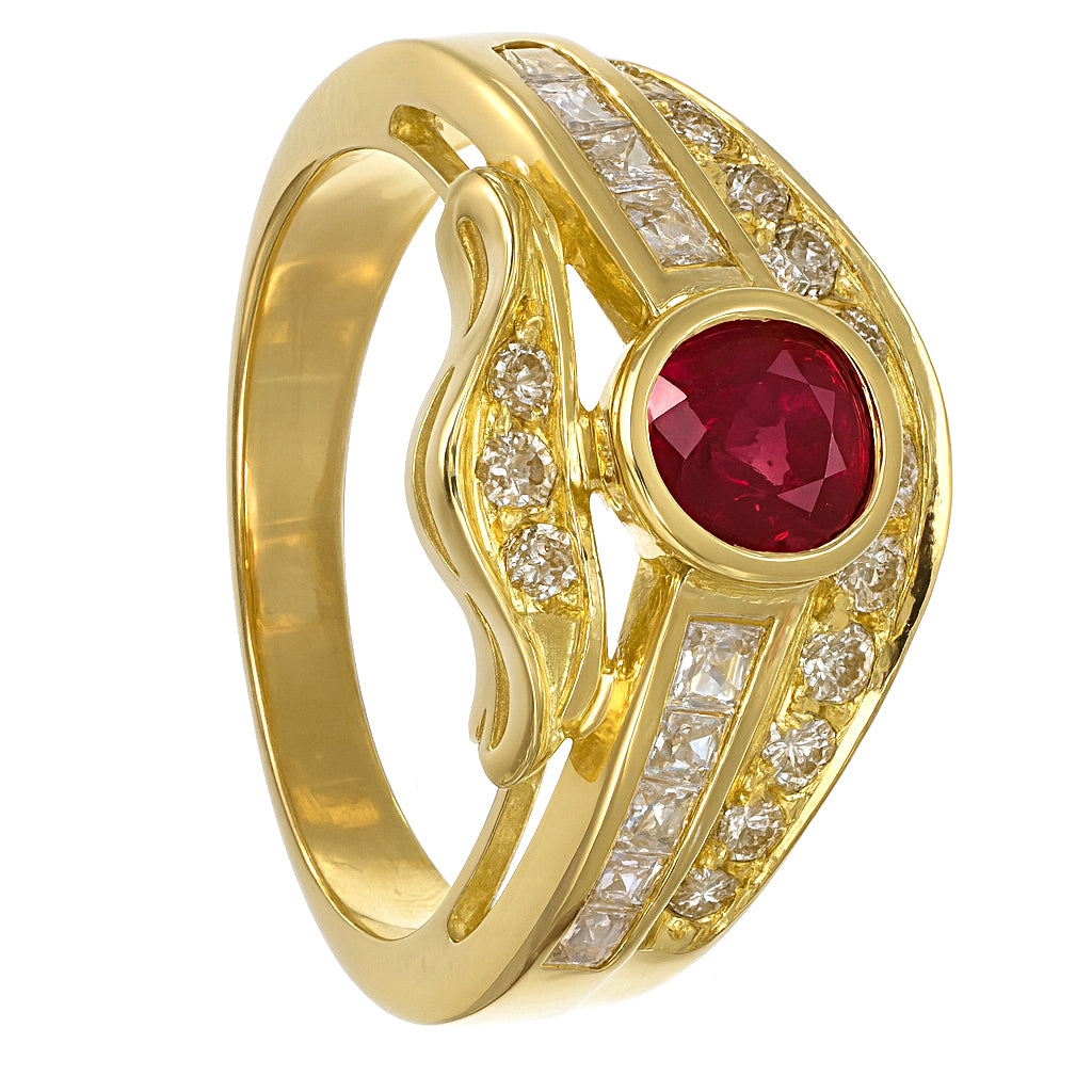 Anello - 18 carati Oro giallo - 0.84ct. tw. Rubino - Diamante
