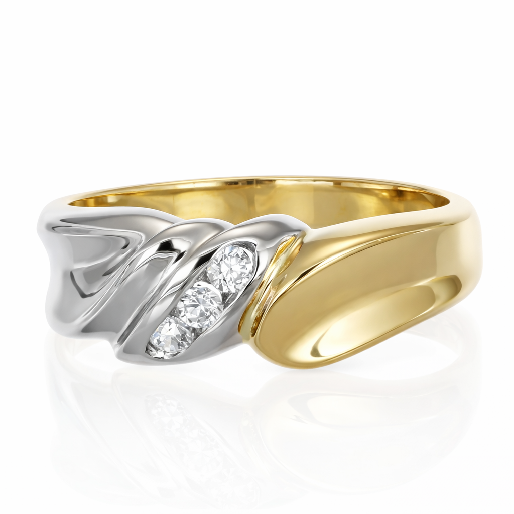 Anello - 18 carati Oro giallo, Oro bianco - 0.15ct. tw. Diamante (Naturale)