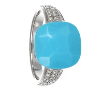 Anello - 18 carati Oro bianco - 5.32ct. tw. Turchese - Diamante