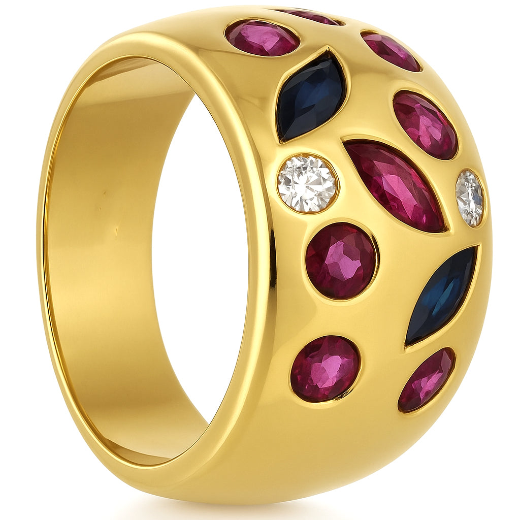 Anello - 18 carati Oro giallo, Rubini - Zaffiro -Diamanti- - 1.06ct. tw.