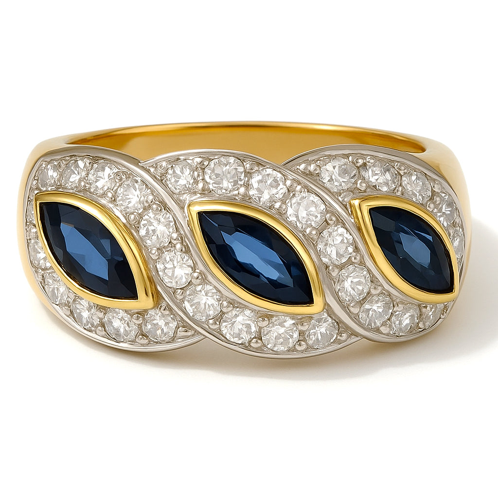 Anello - 18 carati Oro giallo, Oro bianco - 1.95ct. tw. Zaffiro - Diamante