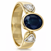 Anello - 18 carati Oro giallo, Oro bianco - 1.02ct. tw. Zaffiro - Diamante